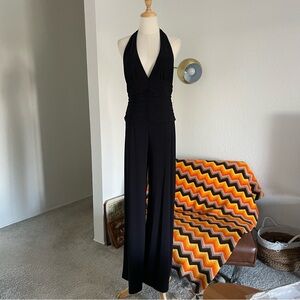 Arden B Glam Goth Halter Ruched Wide Leg Jumpsuit